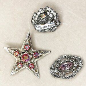Vintage Rhinestone Brooch Lot Star Aurora Borealis, Floral & Pink Crystal Pins